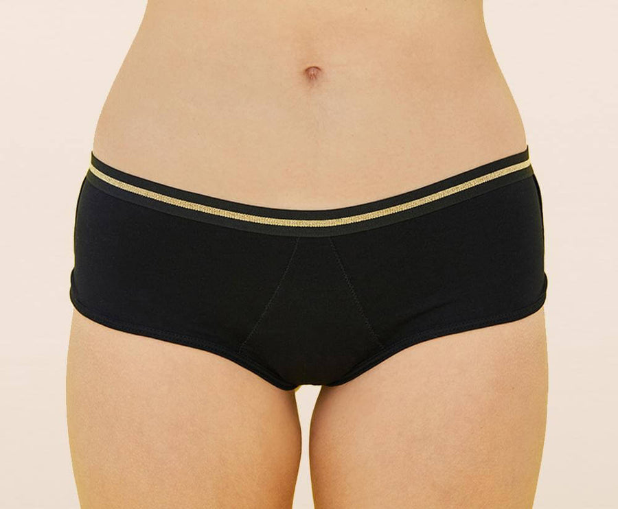 Menstrual sporty shorty black and gold